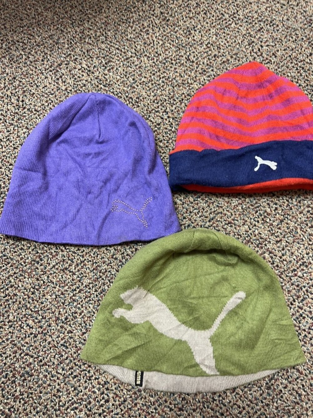 Lot Of 3 Puma Youth One Size Beanies Kids Girls Boys Colorful Knit Toboggan